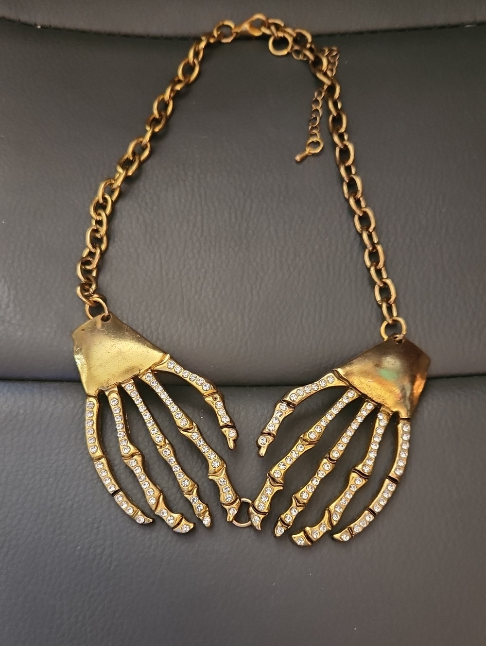 Gold-Tone Crystal Skeleton Hand Necklace